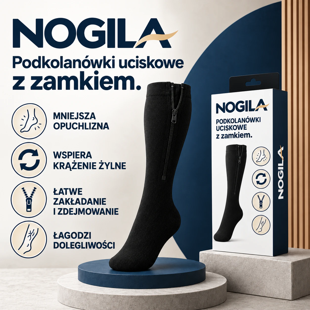 NOGILA – Podkolanówki uciskowe na zamek ( 2 sztuki w komplecie ) 1